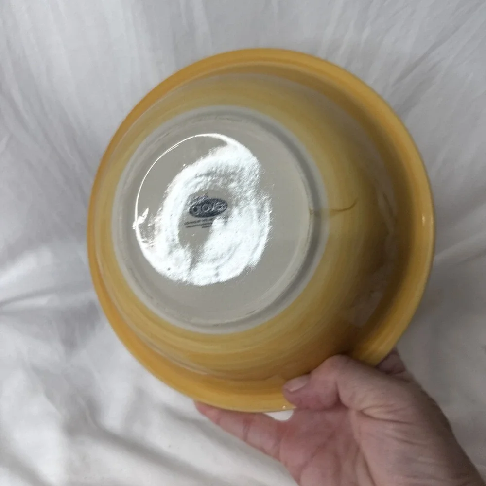 CITRUS GROVE Gold Amber Yellow Swirl Pasta Soup Cereal Bow Hand Painted 2